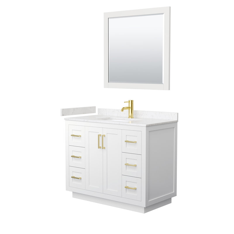 Miranda 42" Freestanding Single Bathroom Vanity with Cultured Marble Top with 34" Mirror, White, Carrara Cultured Marble