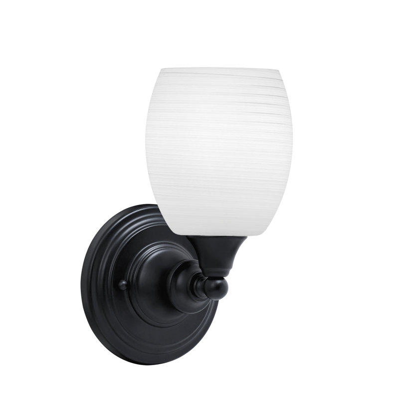 Wall Sconce Shown In Matte Black Finish With 5" Linen Glass, White Linen