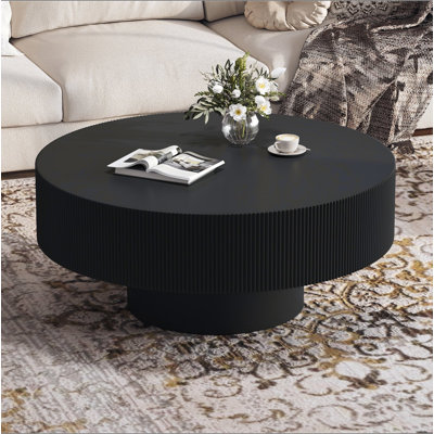 Table basse élégante avec table de bout de 6,8 po d'épaisseur, table de bout tambour moderne, table de bout cannelée minimaliste avec base robuste pour le salon