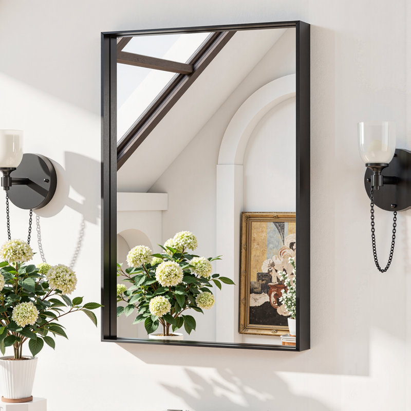 Lunara 1.18'' Thick Bathroom Vanity Mirror with Black Frame – Decorative Modern Accent Wall Mirror, Easy Installation