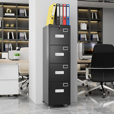 Metal File Storage Cabinet With 4 Drawer And Lock,office Home File Cabinet With Name Card Holder For A4 Letter/legal Size, 14.96" W X 17.72" D X 54.13 by Inbox Zero
