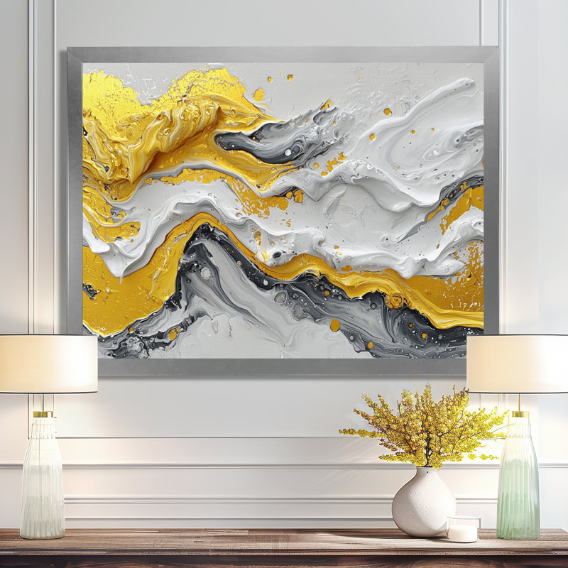 Amezcua - Abstract Large Wall Art, Argent argent, Cadre simple, H 12 po x l 20 po