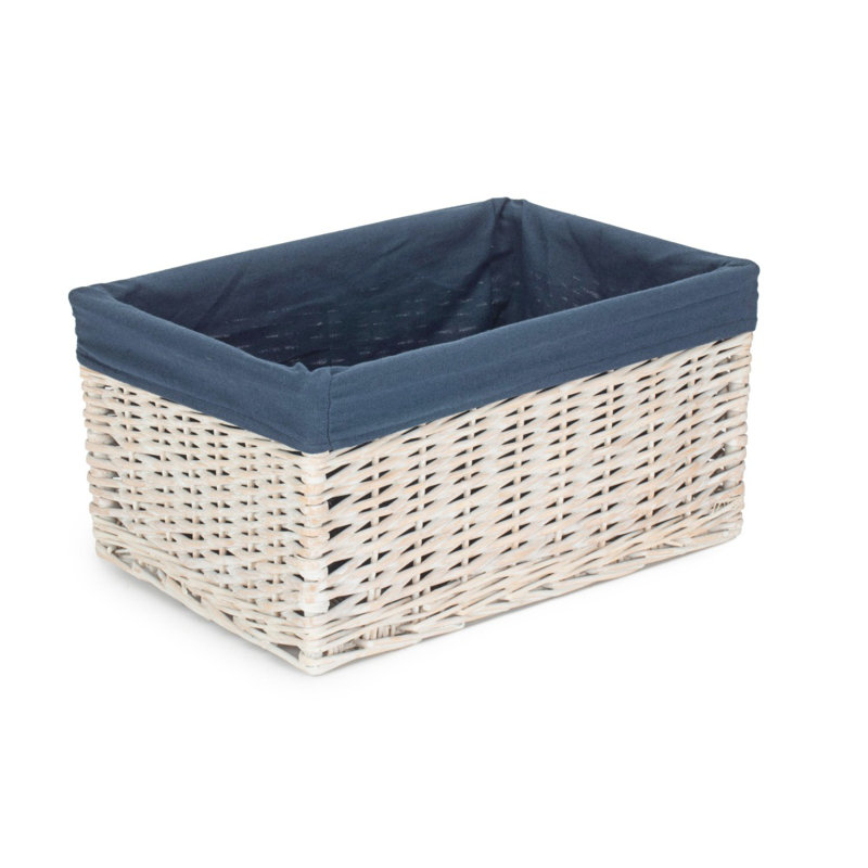 Navy Lined Open Storage Basket Medium, White