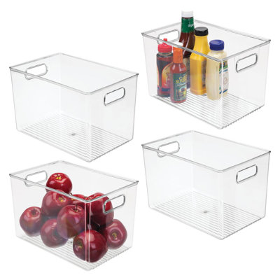 iDesign Storage Bins with Handles - Organizer Bins for Kitchen, Pantry, Bathroom, or Home Office - Set of 4 - Clear
