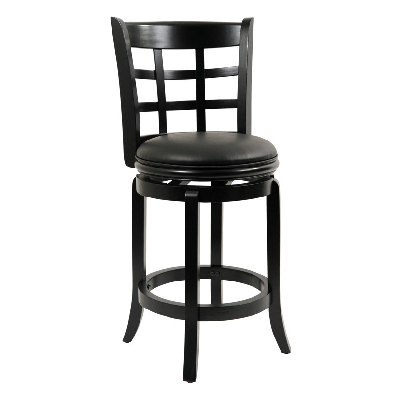 Swivel Upholstered Counter Stool with Solid Wood Frame, Black, Black, Counter Stool (24" Seat Height)