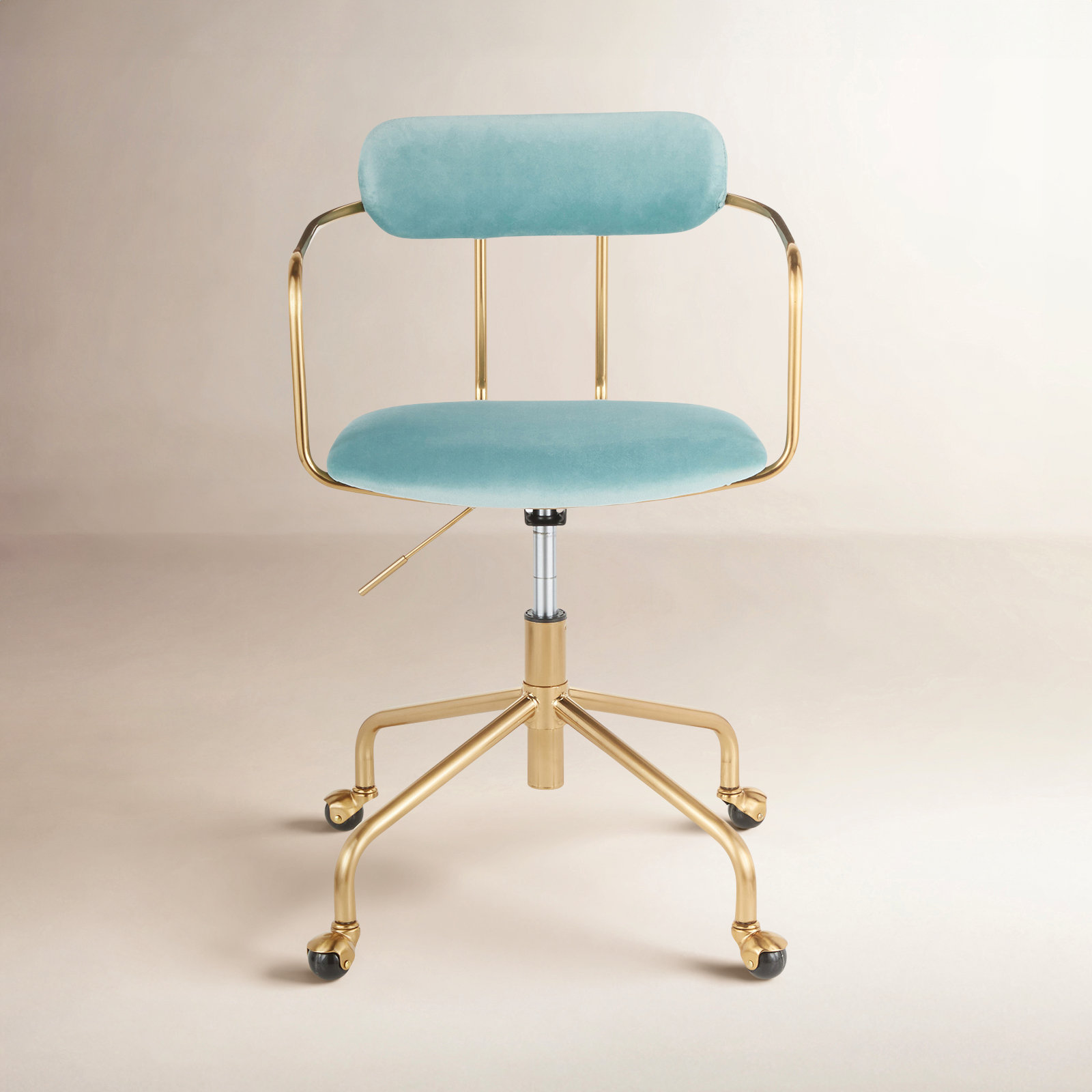 Erma Adjustable Office Chair, Light Blue Velvet, Gold
