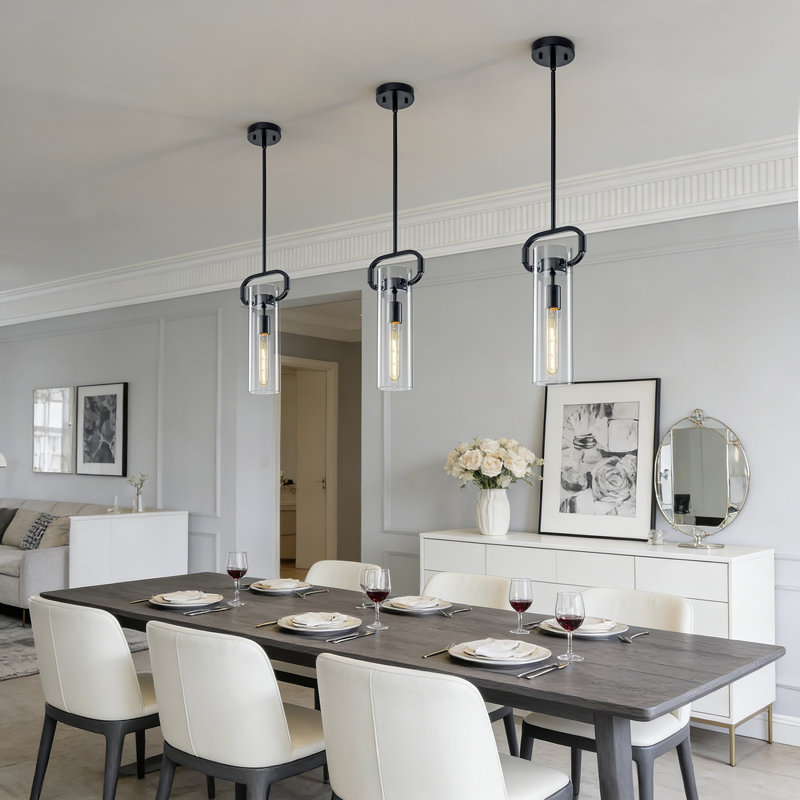 Yashal 1-light Mini Modern Single Clear Glass Cylinder Pendant Light , 1 Light, Matte Black