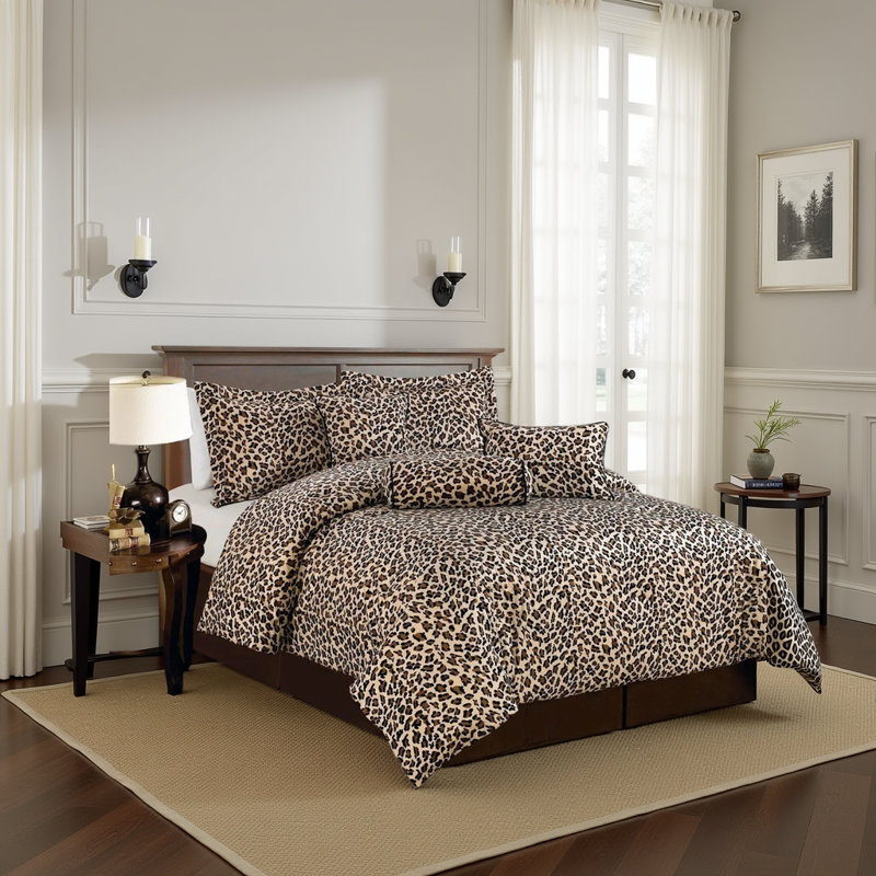 Leopard Baffle Box Stitch Animal Print Comforter Set, Twin Comforter + 4 Additional Pieces