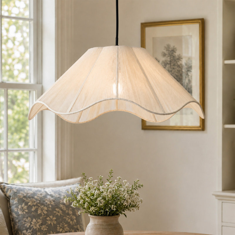 Ashli 1-Light Dimmable Boho Flower Woven Fabric Pendant Light