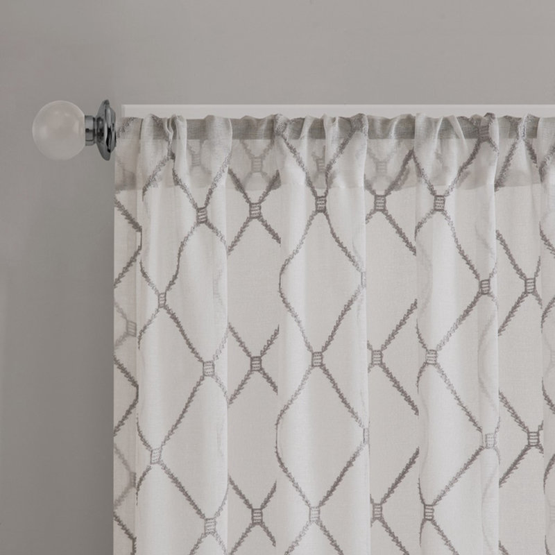 White Sheer Embroidered Rod Pocket Curtain Panel