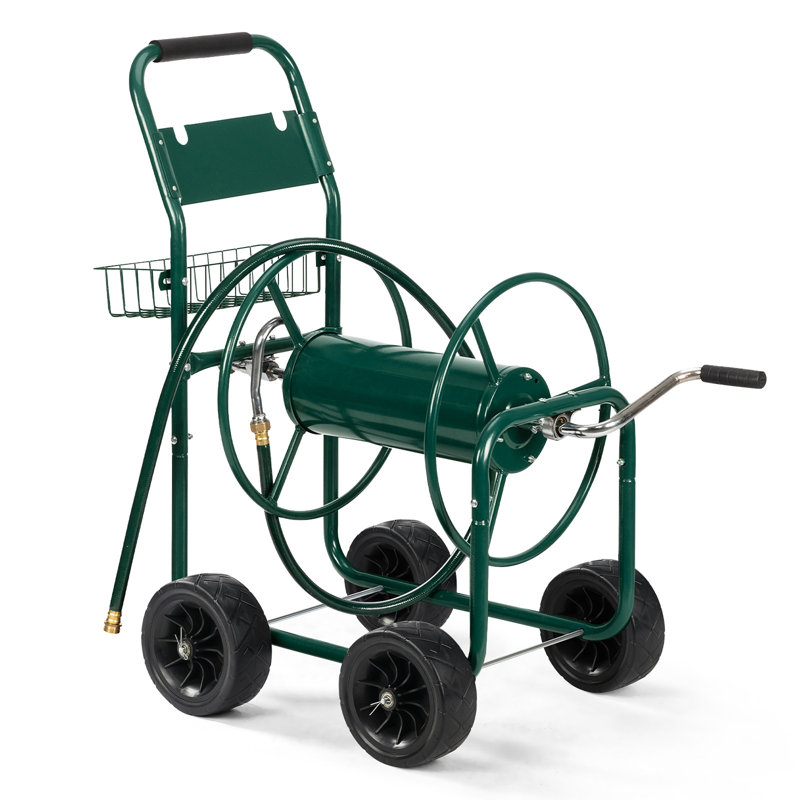 Chariot-enrouleur de boyau d'arrosage en acier avec capacité de 300 pieds