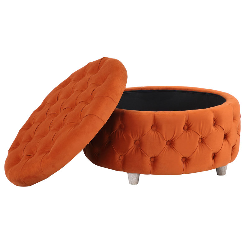 Kirsten Upholstered Pouf, Orange Velvet 