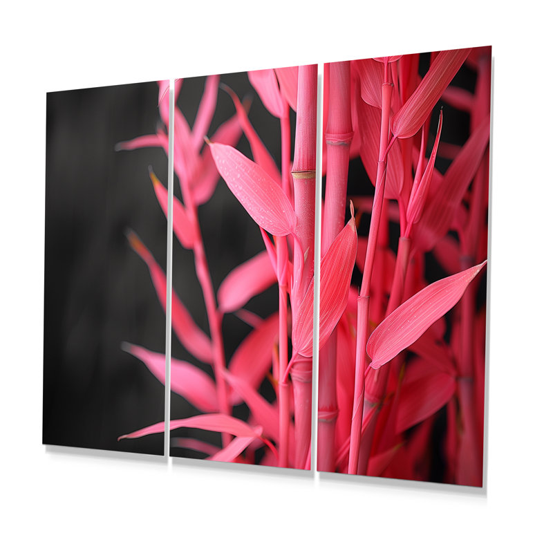 Ensemble de décoration murale rose en bambou rose et jardin I, Métal métal, H 40 po x l 60 po x P 1 po