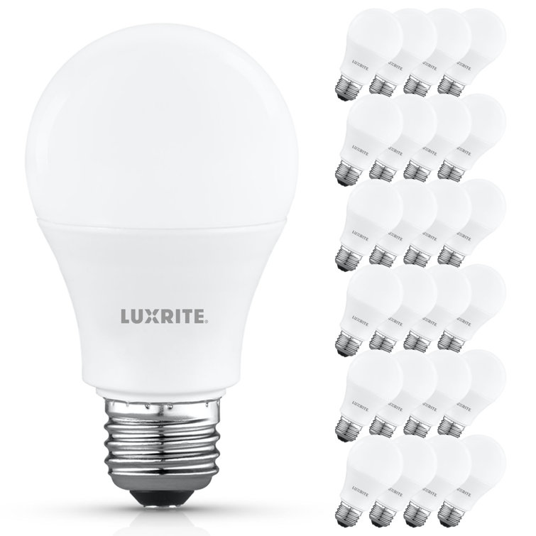 Luxrite A19 LED Light Bulb 9.5W=75W 5000K Bright White 1100LM Non-Dimmable Standard LED Light Bulbs E26 Enclosed Fixture Rated Damp Rated, ETL 24 Pack