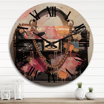 Fashion Bag Couture Pink And Balck - Fashion Oversized Wood Wall Clock