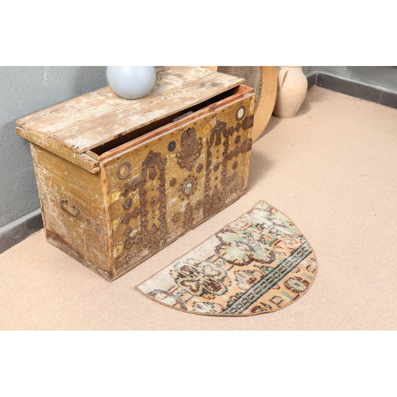 Antique Round Turkish Rug in Brown Ideal for Entryways and Small Spaces