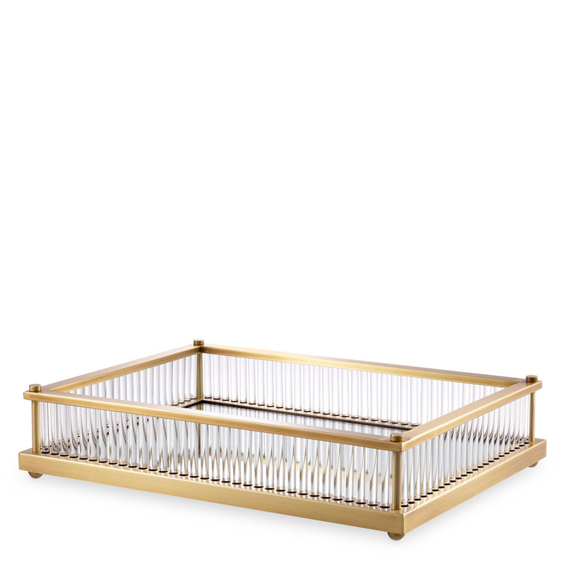 Cora Decorative Tray, Gold/Clear, 3.54" H x 15.55" W x 15.55" L