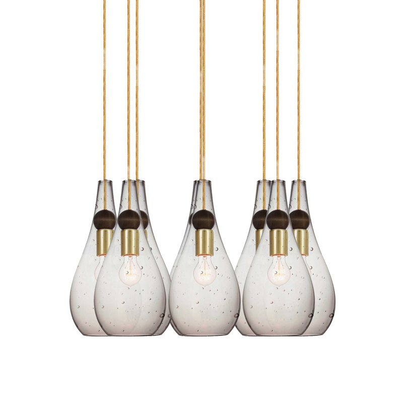 Earth 8 - Light Chandelier, Nickel Braided Cord, Clear Glass, 120" H x 16" W x 16" D