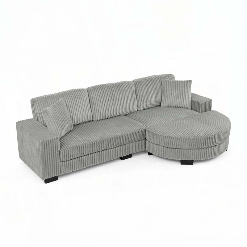 Canapé-lit modulaire rembourré en velours côtelé Corduroy, Gris
