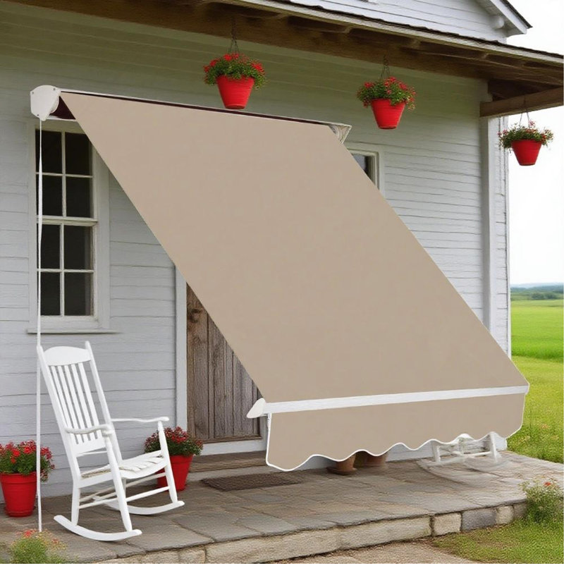 Window Awning Arm Manual Retractable Window Awning Sun Shade Shelter For Patio Balcony Outdoor, Cream White