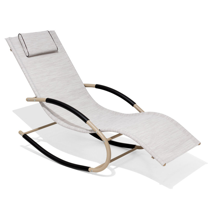 Blizzard Patio Rocking Chair Curved Rocker Chaise Lounge Chair with Pillow, Light Gray