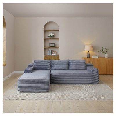 97" Modular Sectional Sofa with Chaise, Corduroy L-Shape Couch, Deep Seat Modern Living Room Furniture, No Assembly Required, Grey