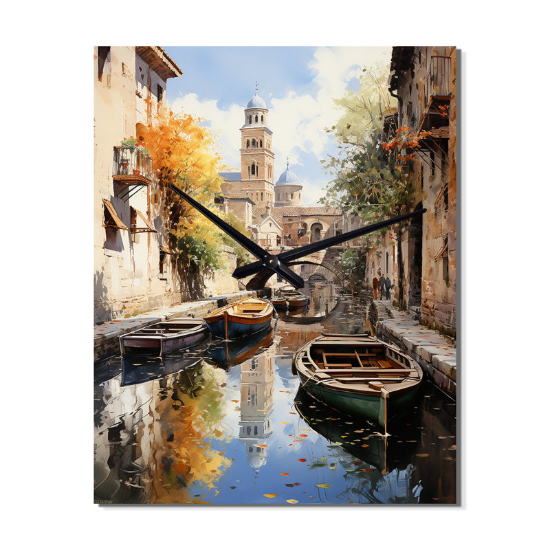 Horloge murale moderne Beige Canal Dramatic Canals High I - Cityscapes, Petit