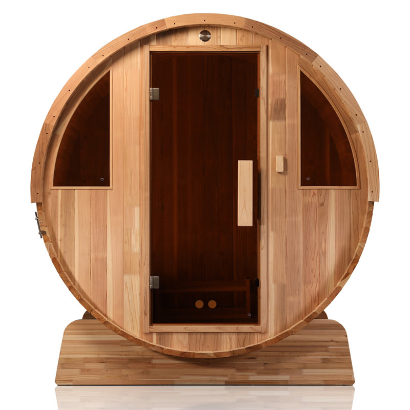 Hongyuan 4-Person Outdoor Barrel Sauna with Harvia 6KW Heater, Japanese Cedar Wood & Glass Door – Designed for Relaxation at Home or Vacation Retreats