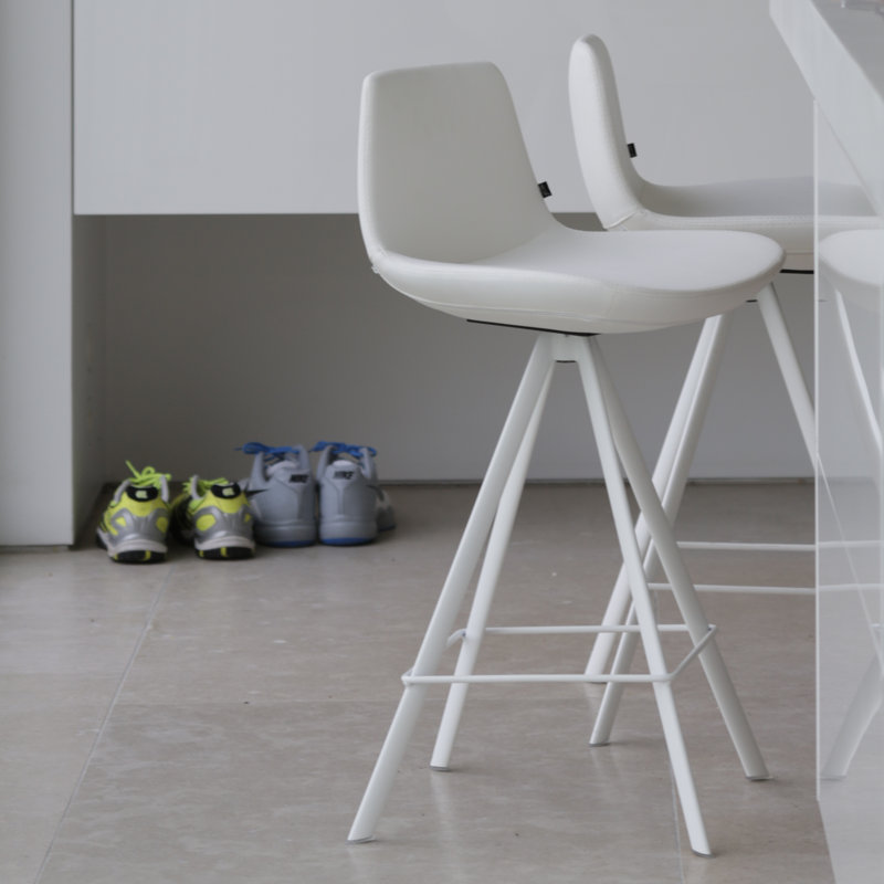 Swivel Upholstered Counter Stool with Metal Frame, White, White, Counter Stool (24" Seat Height)