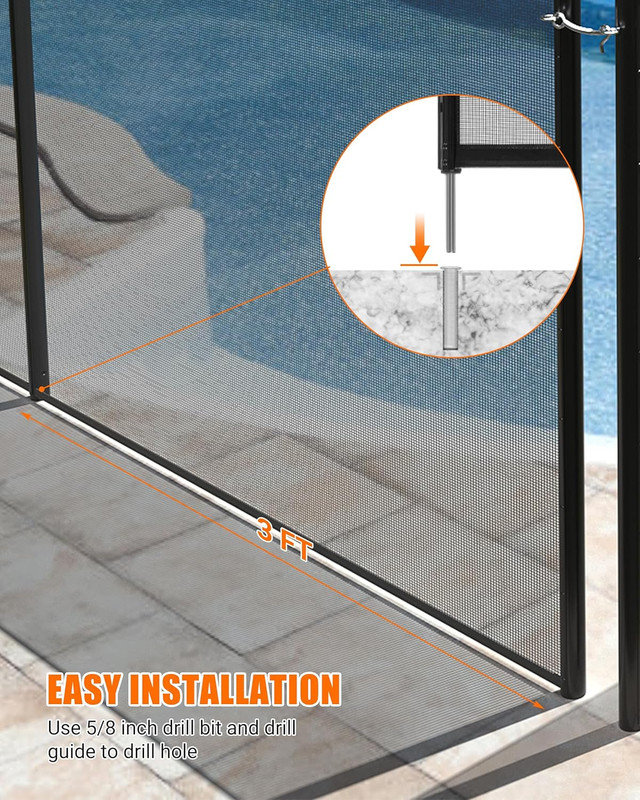 4 X 48 FT/122cm x1463cm Swimming Pool Fences for Inground Pools, Easy DIY Installation Pool Fence with Stainless Steel Legs, 340 GMS Teslin PVC Mesh