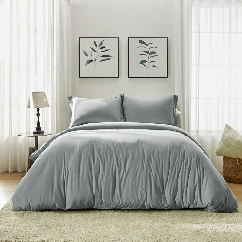 Ensemble de housse de couette Housse de couette et taies d'oreiller en polyester, Gris