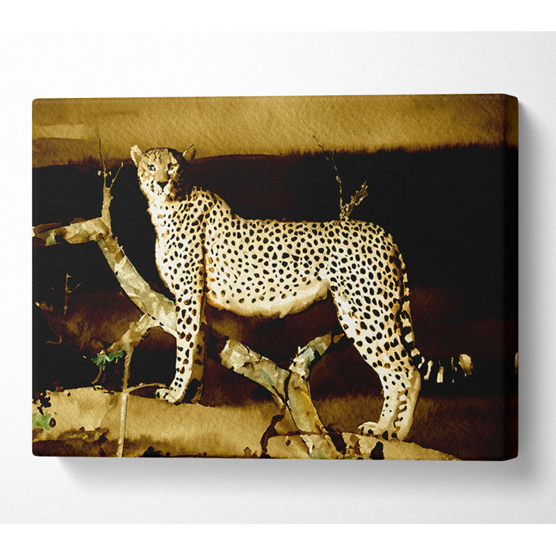 Leopard Perch Sepia - Wrapped Canvas Print, 66cm H x 106.6cm W x 10cm D
