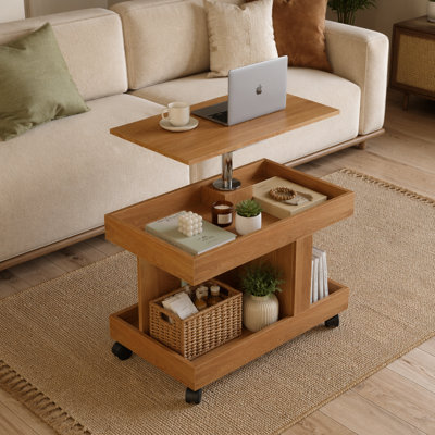 Petite table basse à roulettes, table d'appoint multifonctionnelle rotative à 360 °