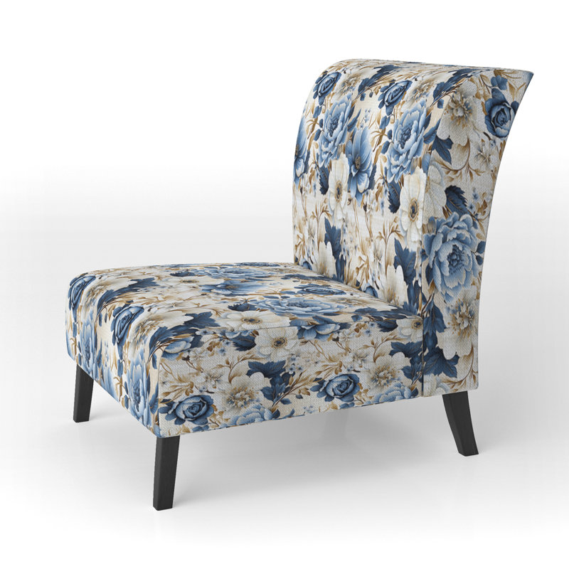 Fauteuil de chambre bleu et blanc à motif floral exotique - Fauteuil de chambre rembourré