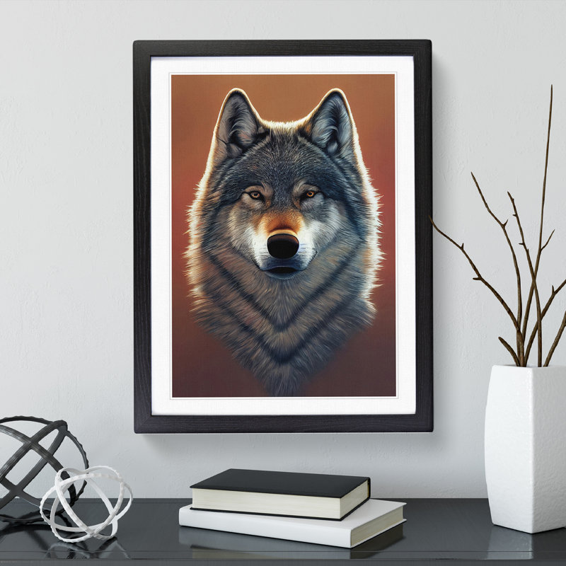 Watchful Wolf No.3 - Single Picture Frame Print, 64cm H x 46cm W x 2cm D, Black Framed