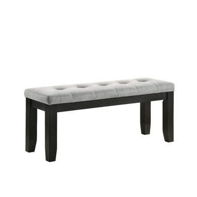 Solid Wood Bench With Gray Fabric Upholstery And Contemporary Design For Living Room Upholstered Cushion Tapered Wooden Legs, Home Decor