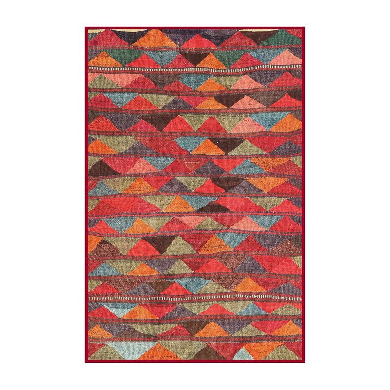 Tapis contemporain orange / rouge / noir, Rectangle 5 pi x 7 pi