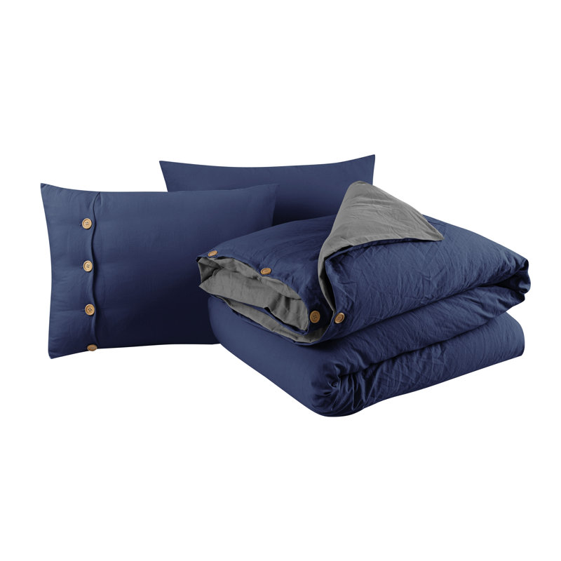 Navy and Graphite Reversible Full/Queen Duvet Cover Set