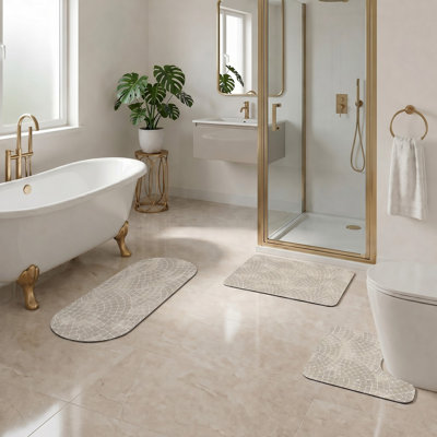 Ensemble de tapis de bain décoratif 3 pièces - Comprend standard, tapis de couloir et contour
