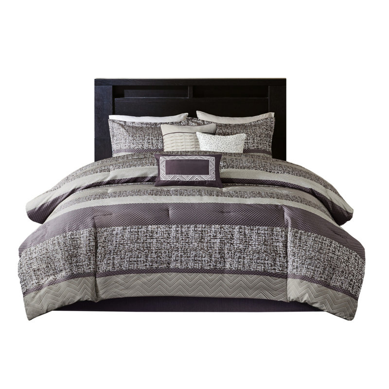 King - 7 Piece Machine Washable Comforter With Decorative Pillows, Purple