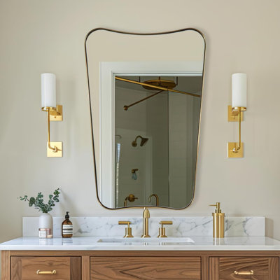 Elaxi Modern Concave Top Rectangle Irregular Scalloped Bathroom Wall Mirror