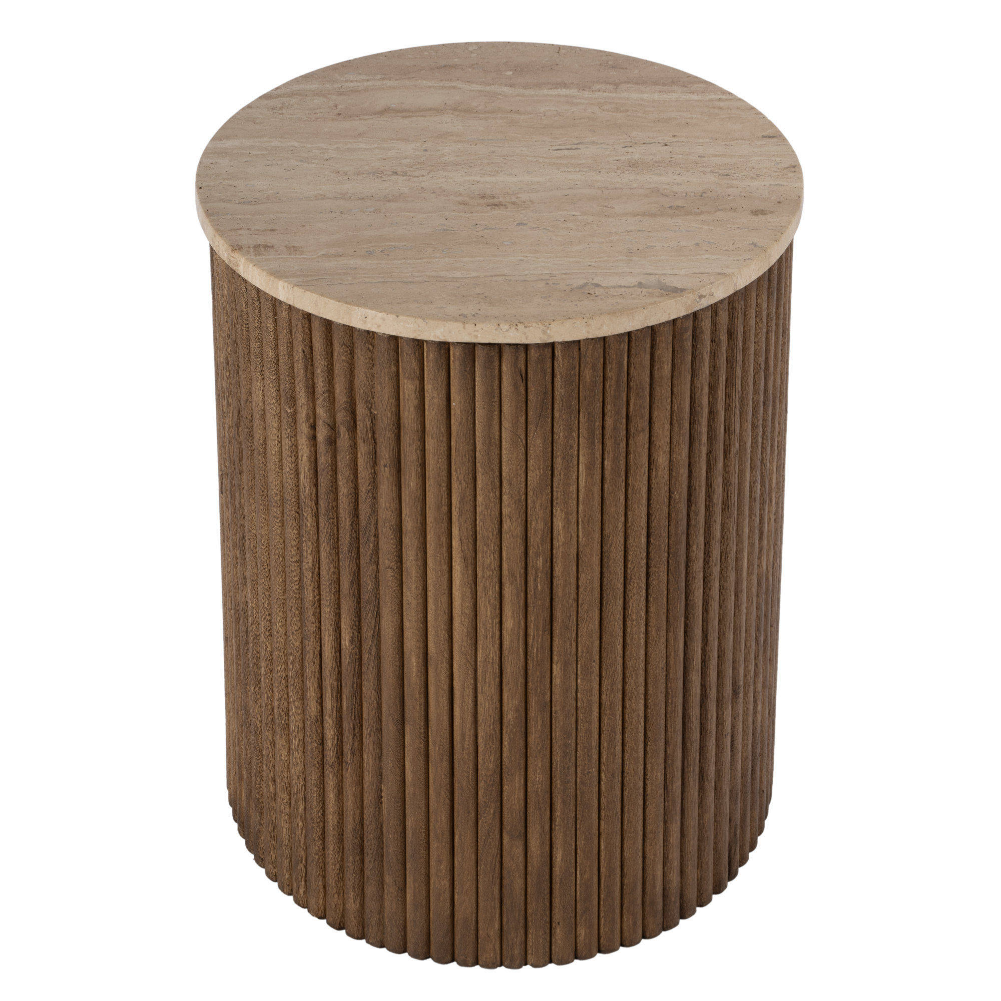 Sonje Travertine and Wood End Table