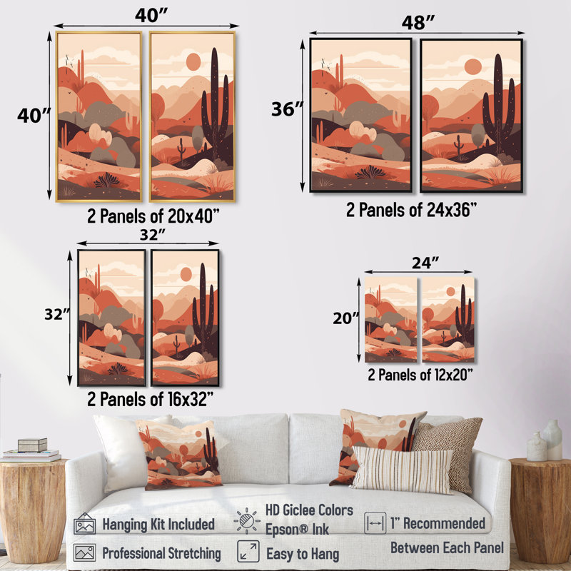 «Sublime Desert Simplicity - Large Minimalisme», art mural 2 panneaux, Impression encadrée flottante, 36" H x 48" W, White