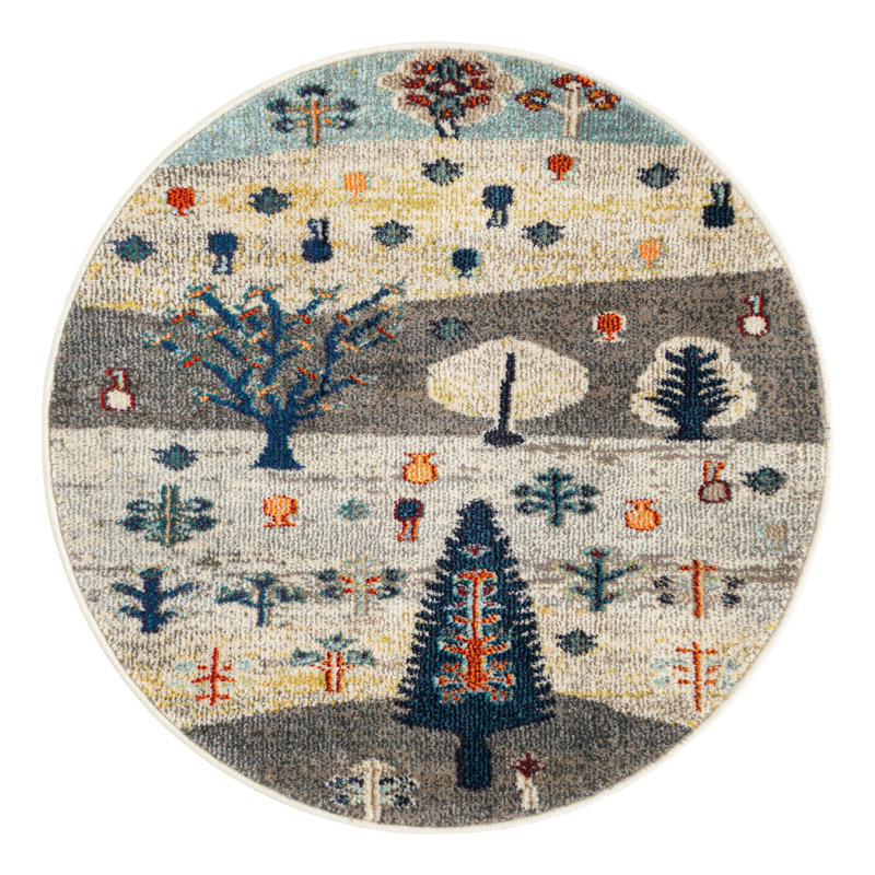 Washable Floral Indoor Rug, Round 3'3"