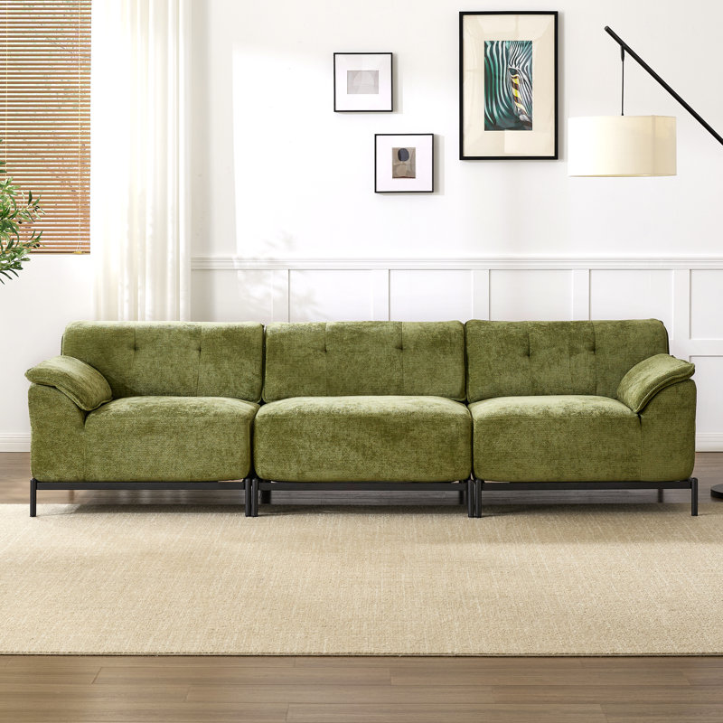 Canapé modulaire rembourré 3 personnes Modern Chenille, Vert