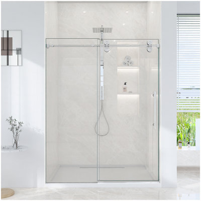 44"-48"W*76" H Frameless Single Sliding Shower Door – 5/16" (8mm) Clear Tempered Glass, Bypass Design with Chrome Finish