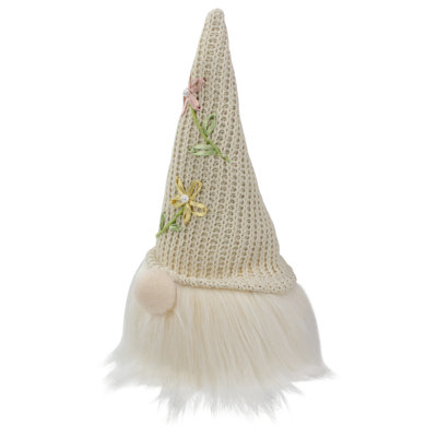 Tête de gnome assise crème 10 po avec chapeau tricoté