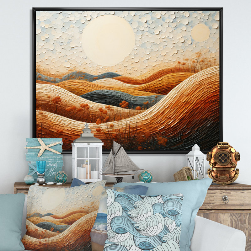 «Beach Dune Dance Pointillism II», reproduction sur toile, Cadre flottant noir, H 30 po x l 40 po x P 1,5 po