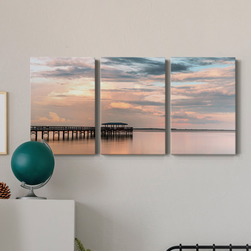 Harbour Sunset - Toile tendue avec châssis de qualité supérieure - Prêt à être accroché, H 60 po x l 120 po x P 1 po