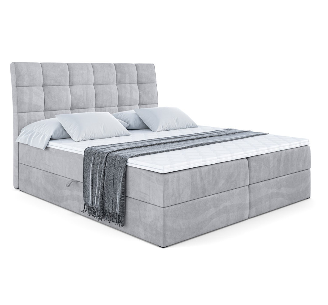 Boxspringbett mit H4 Multipocket-Matratze, Bettkasten und Topper